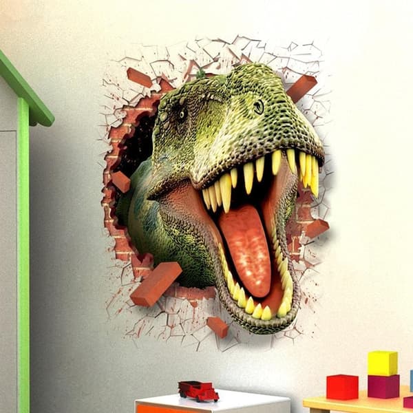 En bit 50×70CM 3D trasig vägg dinosaurie väggdekaler sovrum vardagsrum barnrum dekaler