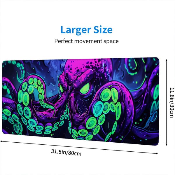 Blæksprutte Skrivebordsmåtte Gaming Musemåtte Neon Cthulhu Monster Cool XL Musemåtte 31.5\"x11.8\"