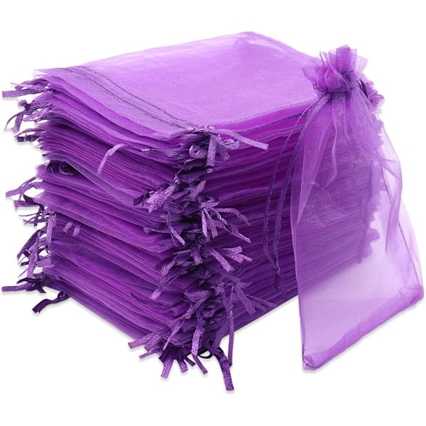 Lila 100 st 10 x 15 cm Organza Presentpåsar med dragsko, Smyckespåsar, Perfekt