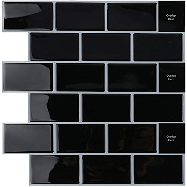 Peel and Stick Fliser til Køkkenvæg, 10-Ark Sort Subway Køkkenvæg Fliser (12\"×12\") Black