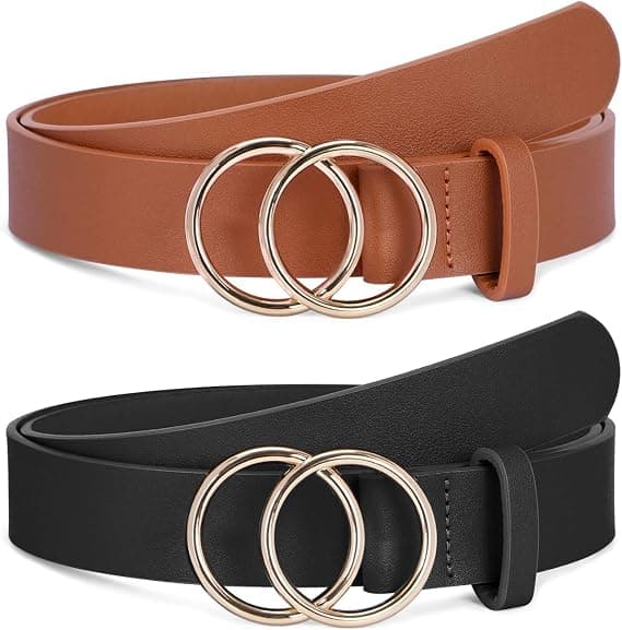 2-pack damläderbälten i konstläder med dubbla O-ringar