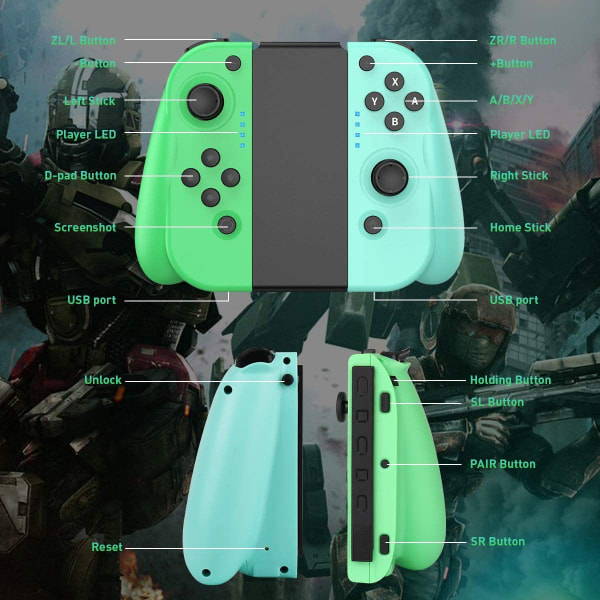 Trådløs kontroller for Nintendo Switch, BestOff erstatnings-Joypad med redesignet ergonomisk grep, trådløs L/R-kontroll