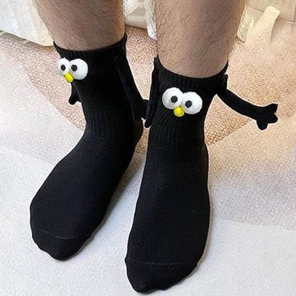 2 Par Dubbla Vantar Par-Sockor Enfärgade Strumpor, Söta Damstrumpor, 3D Dockpar-Sockor med Magnetisk Mugghållare, H D
