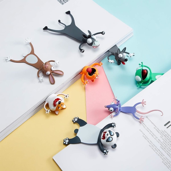 8 stycken set 3D tecknade djurbokmärken för barn Söt rolig Nove