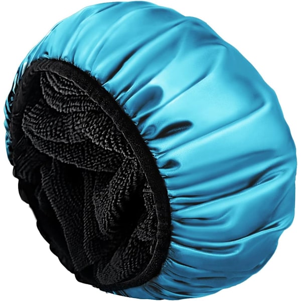 (Blå) Badehætte, Ekstra Stor Triple Layer Badehætte med Tør Hårfuktion til Kvinder Mikrofiber T