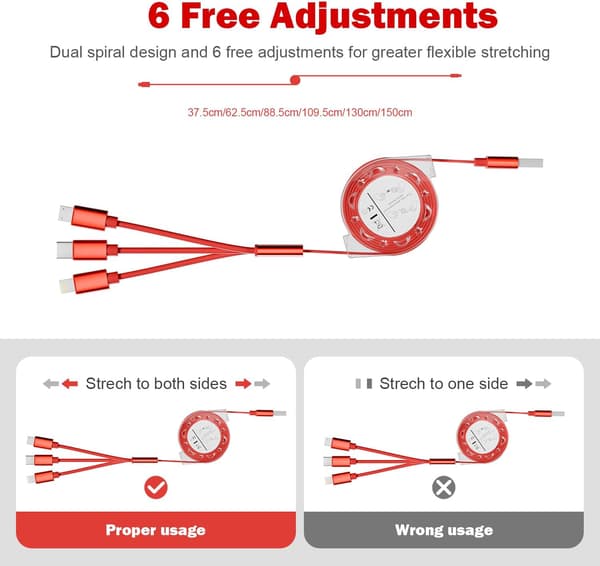 Multi-opladerkabel (2 pak, 1m), 3 i 1 Trækbart Opladerkabel, Universal USB Opladerkabel m