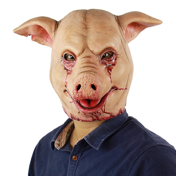 Rædselsvækkende svinehoved voksne uhyggelige Halloween latex realistisk kostume - skræmmende silikone fuld dækning hoved M