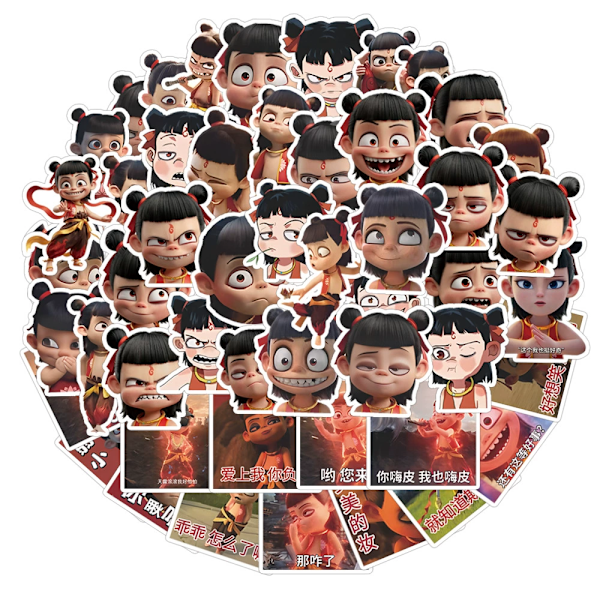 50 Nezha-emojin tarraa, suosittuja vedenkestäviä tarroja teini-ikäisille ja lapsille, kannettaville tietokoneille, vesipulloille, söpö muoti