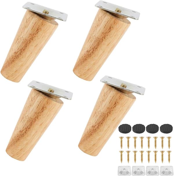 Sæt med 4 massive træ sofaben, møbelben til lænestol, sengebord, garderobe, skuffe (8 cm, Obl