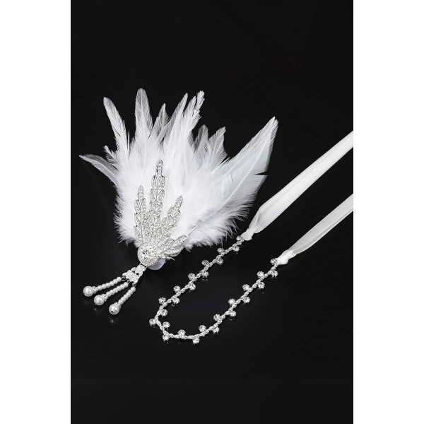Höyhenpannan 20-luku Gatsby Höyhenkruunu Asusteet Gatsby Flapper Pannan Vintage Klassikko valkoinen L
