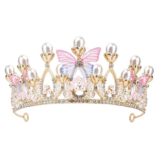 Tiaraer for prinsesser til jenter, krystalltiara perle prinsessekrone pannebånd, prinsessetiara C
