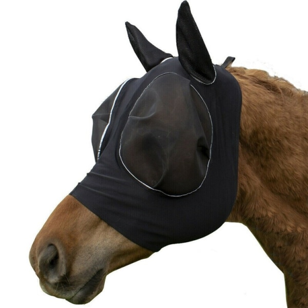 Horse Fly Mask (Blqck) - Mesh øyne og ører, pustende stoff, UV-beskyttelse