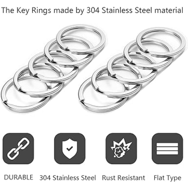 20 stk. 304 Rustfrit Stål Nøgleringe, 30 mm Nøgleringe, Flade Nøgleringe, Velegnet til Alle Typer Nøgler, DIY, Håndværk (Rustfrit I