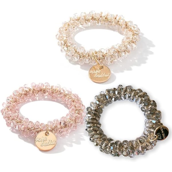 3 stk. krystal hår scrunchies, krystalperle scrunchies, hestehale hår styling elastikker slips hår reb