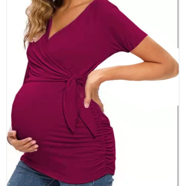 Graviditetsskjorter til kvinder, korte lange ærmer V-halskonstruktion C