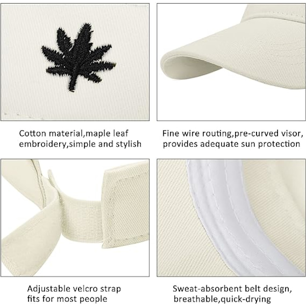 Dame Solhat-Unisex Visor Cap, Justerbar Ahornblad Broderi