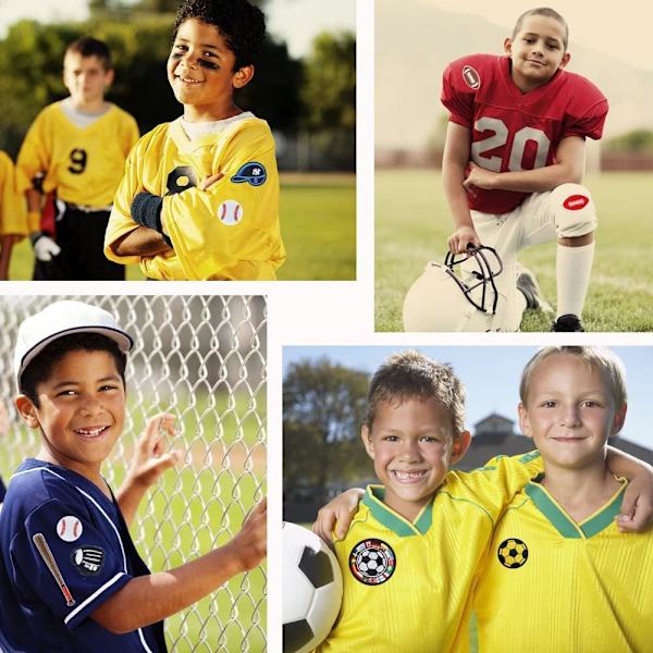 26 silitysraudalla kiinnitettävää kangasmerkkiä Koripallo/tennis/rugby/jalkapallo S