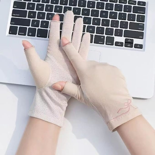 Aprikos, Solbeskyttelseshandsker til Kvinder Sommer Bomuld Åndbar Touch Handsker Elastisk Anti-UV Cykelhandsker Vanter C
