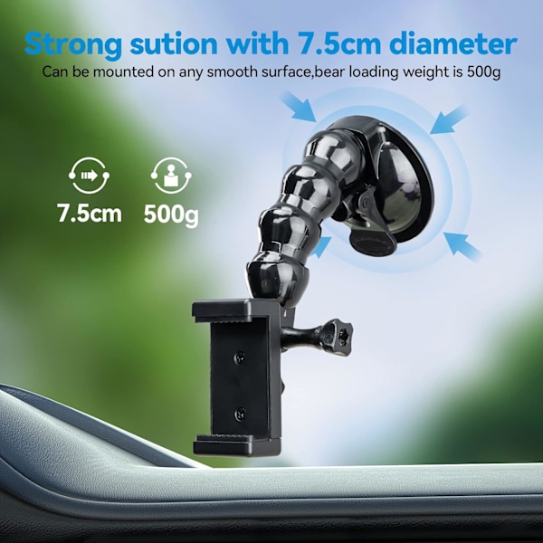 360 asteen kääntyvä joustava auton imukuppiteline Go Pro Hero 11 10 Insta360 X3 DJI Action 3 iPhonelle
