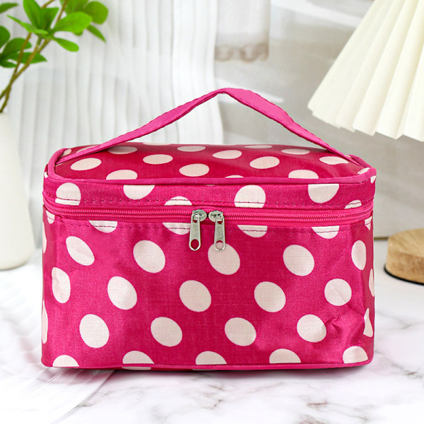 (Rose Red)Travel Makeup Bag for Girls, Cute Polka Dots Cosmetic Bag Toiletry Organizer for