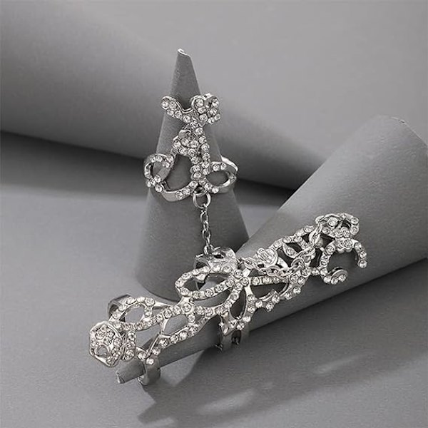 Silver Gothic Punk Knuckle Ring Carved Full Finger Ring Slave Cha