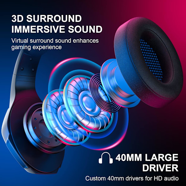 PS5 Gaming Headset til PS4, PC, Switch, Q10 Xbox One Headset med stereolyd, aftagelig