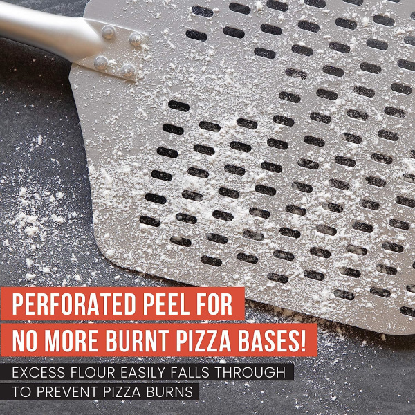 Long Professional Pizza Peel (35 cm x 30 cm) - Rei'itetty alumiini