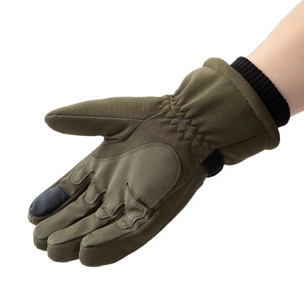 ArmyGreen-Plush varma, köldtåliga skidtaktiska handskar för vinter utomhusträning
