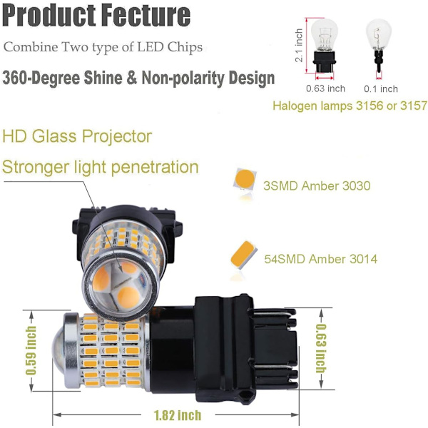 Nyeste 9-30V Super Lyse Lav Effekt 3157 3156 3057 4157 LED Pærer med Projektorlinser Udskiftning til For/Bag