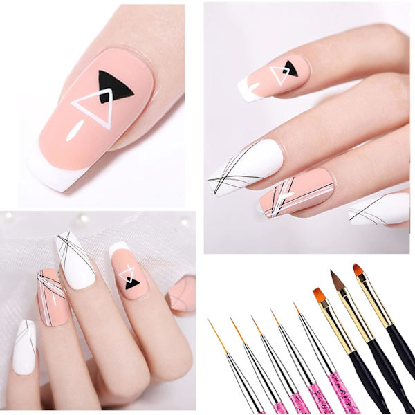 8 st Nail Art Pensel, 5 st Rosa Nagel Detaljpensel, 3 st