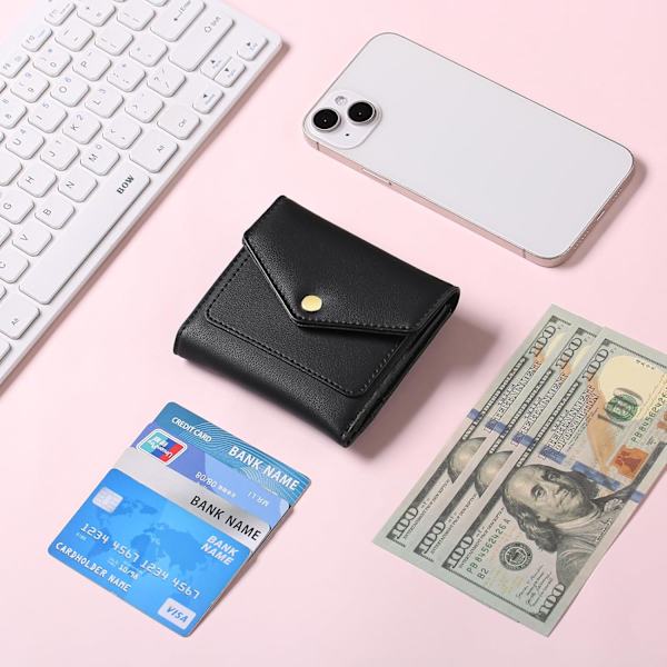Svart liten plånbok för kvinnor Läder RFID-blockerande kreditkortshållare Organizer Mini Bifold Zipper C