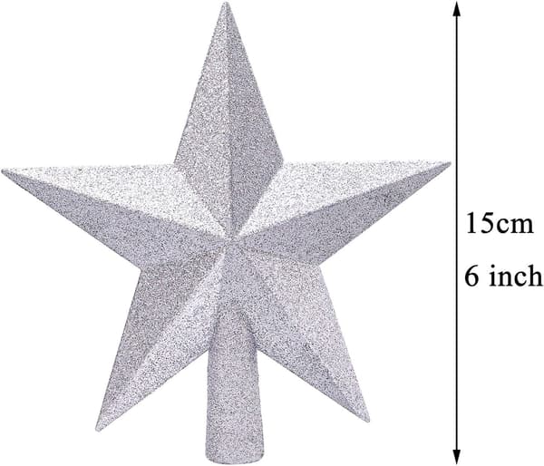 (15*14.5*2cm, sølv) Glitter Stjerne Juletræstop Julepynt C