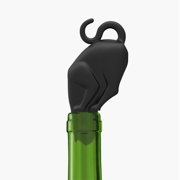 2 stk. Sorte Katte Vinstop - Silikon Vinflaskestop - Sort