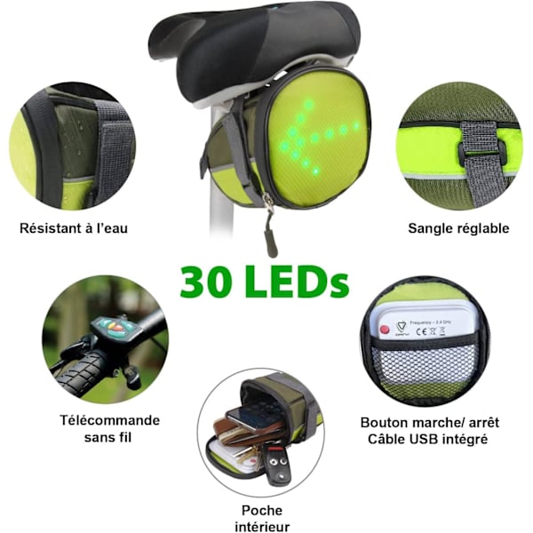 Cykelsadeltaske med 30 LED-skilte - Velegnet til alle typer cykler