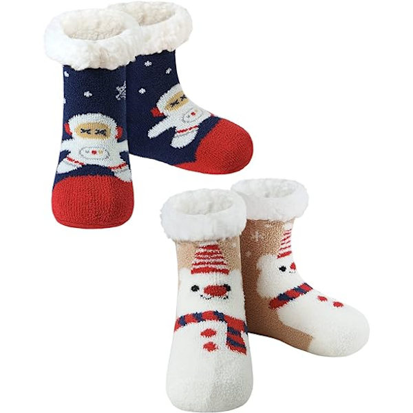 Flickors halkfria vinterstrumpor i fleece, 2-pack