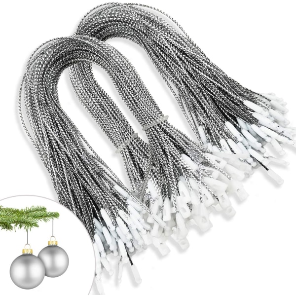 200 stycken silverfärgade julgransprydnadskrokar Hängande snöre Förklippt band för julgransprydnad Dekoration
