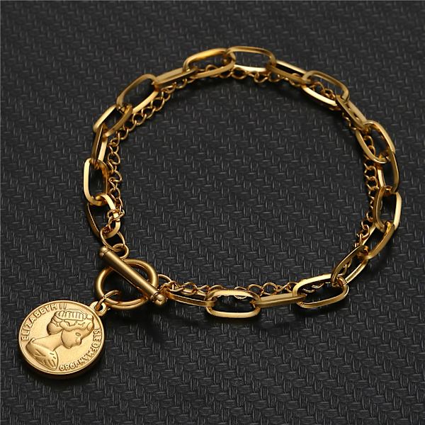 Guld Smalt Länkkedje Armband Kors Onda Öga Charm Armband Tre G
