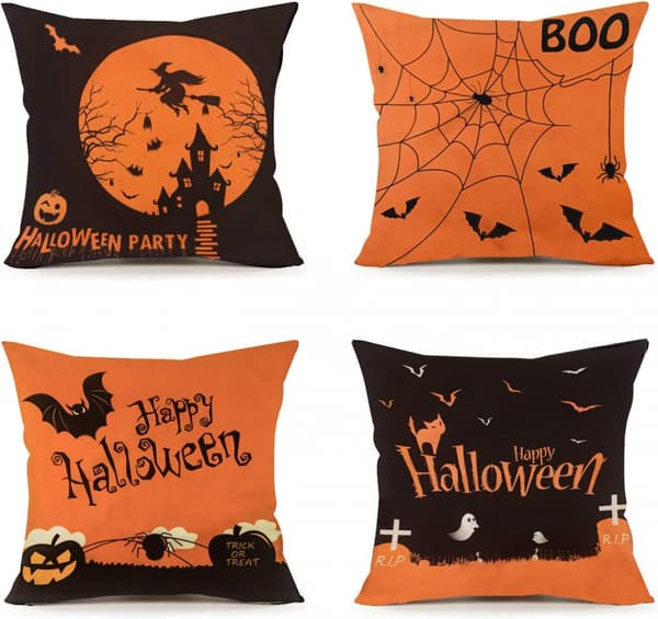4 st Halloween-kuddfodral 18 x 18 tum Spirder Web Jack-O-Lantern kuddfodral (kuddar ingår ej)