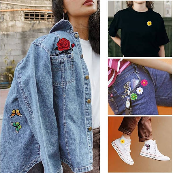 16 Stykker Blomst Brodert Stryke-på Lapp, Sommerfugl Brodert S S