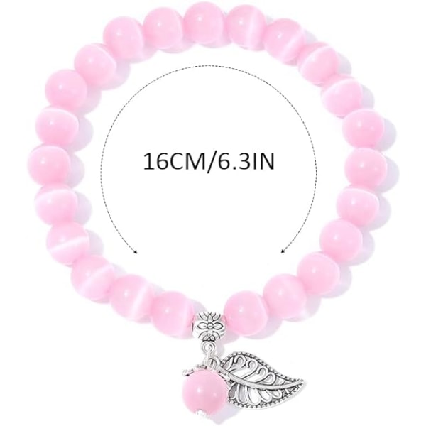 Naturstensarmband för kvinnor, 8MM pärlor Elastisk rosa kristall
