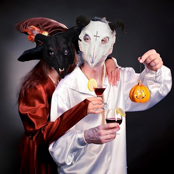 Goottilainen vuohipään kallo naamio (valkoinen) Oinas sarvet Eläimen kallo naamio Cosplay Halloween koriste rekvisiitta