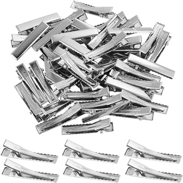 300 Stykker Metall Krokodillespenner Små Flatte Barretter Kvinne Jenter Hårklipp 3,2 cm Sølv for DIY Salong E