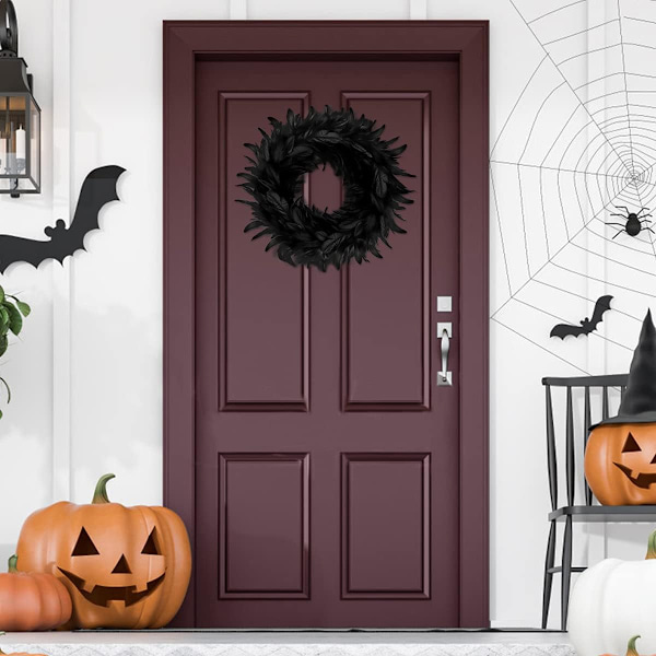 40 cm Halloween Kranse, Naturlige Sorte Fjer Halloween Krans, Halloween Hoveddør Krans Sort