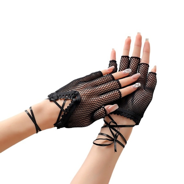 Dam fisknät handskar fingerlösa Halloween handskar Cosplay utklädning rekvisita