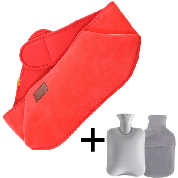 Kuumavesipullo (punainen), 1000 ml PVC-vesipussi lämpimällä pussilla ja vyötäröllä lämmin