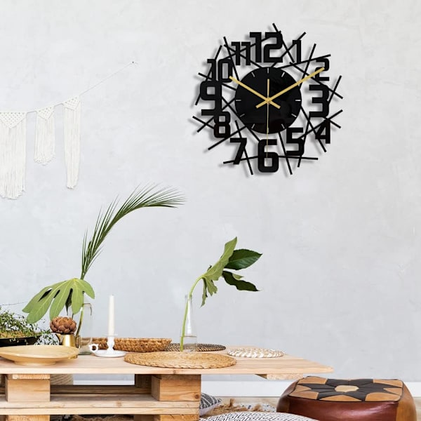 Sort Rund Ramme Væg Ur DIY Lydløs Moderne Design Væg Ure Velegnet Til Soveværelse Stue Kontor Kunst Dekoration