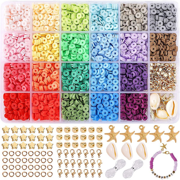 Platta pärlor för armband, 3300+ st pärlor för smyckestillverkning i polymerlera, handgjorda platta pärlor i polymerlera för DIY-halsband