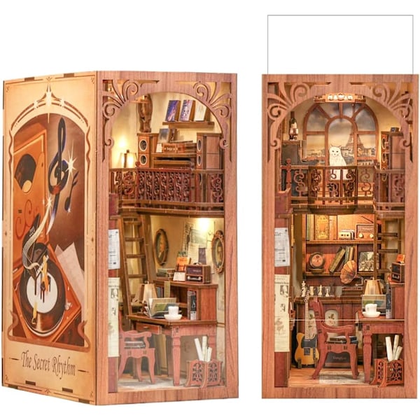 DIY Book Nook Kit with Protective Cover Miniature Dollhouse Kit with LED Light, Wooden 3D Puzzle, Mo