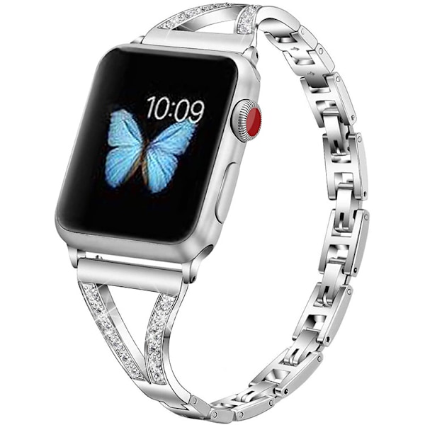 Argent armband kompatibel med Apple Watch, ersättningsarmband för iWatch 45 mm,