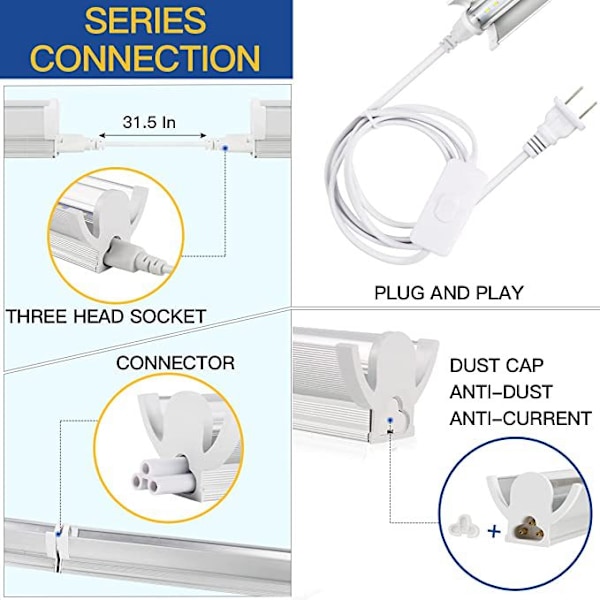 4 st T5 växtlampa, fullspektrum 42 cm LED växtlampor, växtlampa med reflektor/seriekoppling